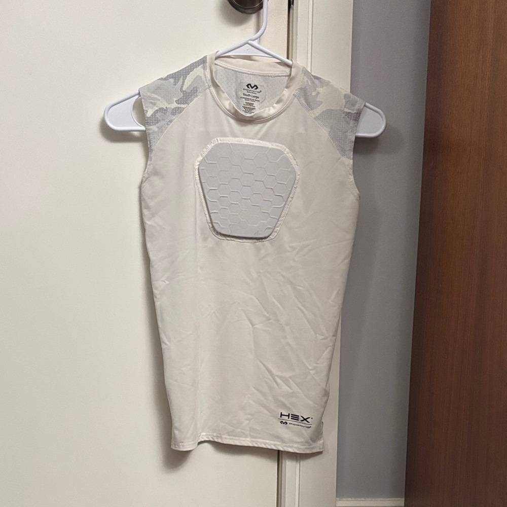 Boys McDavid Youth HEX Sternum Shirt White Sleeveless Compression Shirt